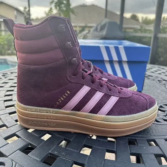 Adidas Gazelle High Boots Maroon Gum Women's Athletic Shoes ID6882